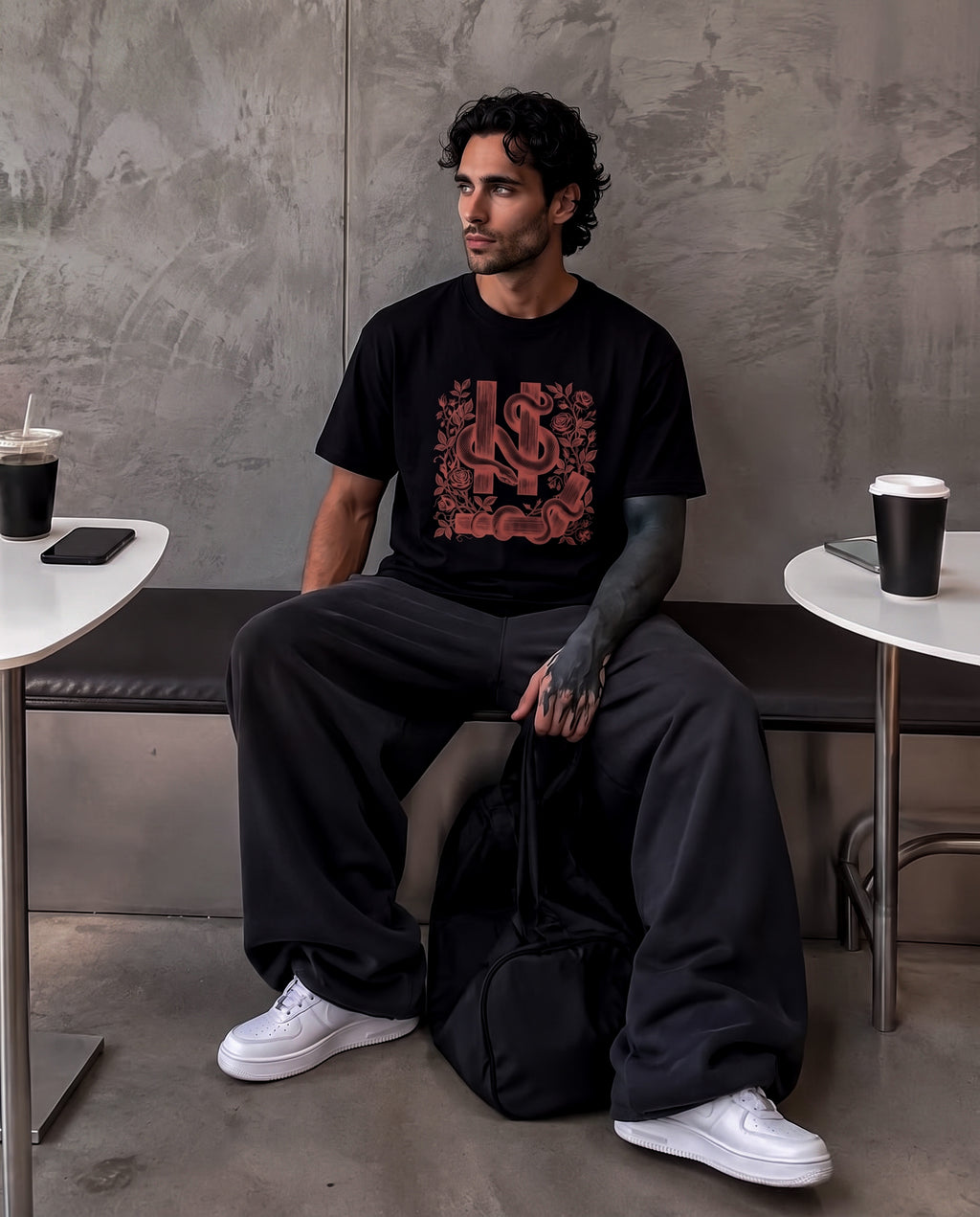 SYMBOL TEE black — worn, cafe